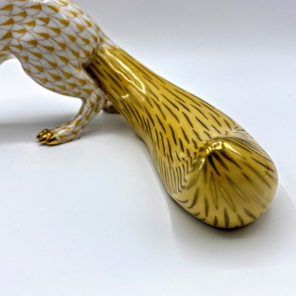Herend Hungary hand painted yellow fishnet 24K accent Figurine Large Sneaky Fox - Picture 9 of 13